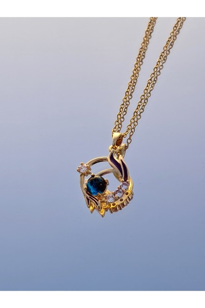 Hanydle Mavi Detaylı Boncuklu Gold Rengi Nazar Çelik Kolye