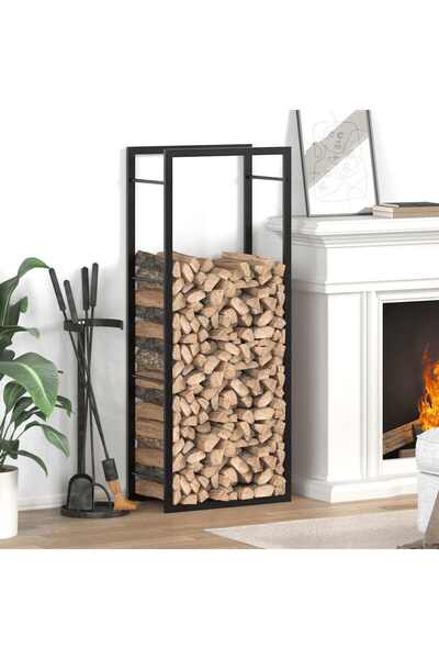 vidaxl Firewood Rack Matt Black 50x28x132 cm Steel