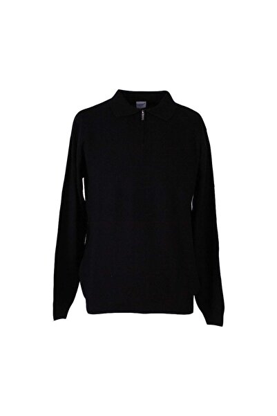 trender Zippered Polo Black Men's Sweater 17271