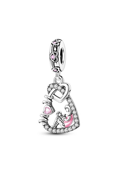 Choice KTC1564 Mother's Day 925 Silver Love Mom Pink Heart Charms Fit Origina...