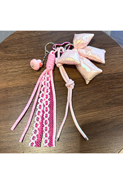 Choice As shown Pink Holographic Bow Keychain with Braided Rope Lace Material...