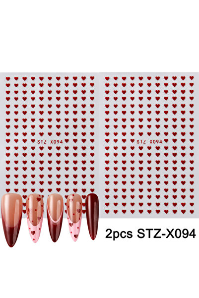 Choice 2pcs STZ-X094 2pcs Red Love Heart Nail Art Stickers Valentine's Day Ro...