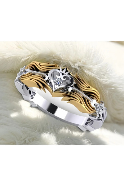 Choice 8 Gold silvery Design King's Heart Ring Crown Two-tone Zirconia Ring