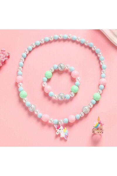 Choice Multicolor Magical Unicorn Jewelry Set Rainbow Pony Beaded Crystal Nec...