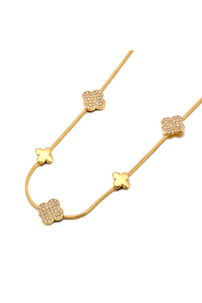 Choice N25160G Lokaer Trendy Zircon Flower Chain Necklace Bracelet Stainless ...