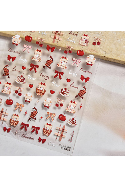 Choice 1pcs 1PCS 5D Embossed Nail Sticker Cute Gray Cake Teddy Bear Bow Carto...