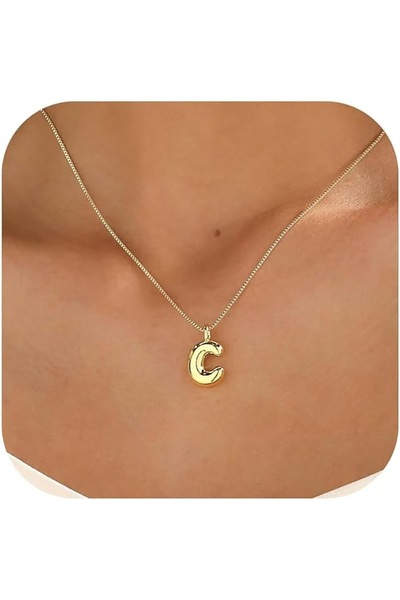 Choice C 26 Letter Smooth Stainless Steel Pendant Necklace for Women BFF Coup...