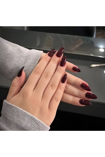 Choice طقم أظافر فرنسية بسيطة بلون اللوز الأحمر، مكون من 24 قطعة، مع جل جيلي ...