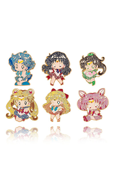 Miniso مجموعة دبابيس مينا بتصميم فتاة بحارة سحرية، بروش قمر ملون أنيق، شارة ك...