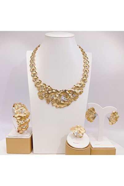 Choice 45cm resizable H00717 Gold Plated Woman Jewelry Set Luxurious Flower N...