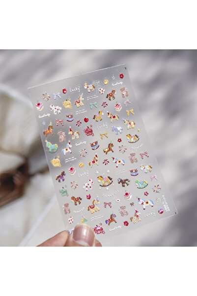 Choice ملصق واحد لتزيين الأظافر بتقنية خماسية الأبعاد، بتصميم حصان صغير ملون ...