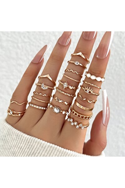 Choice JZ-2013-Gold 23Pcs Vintage Crystal Star Moon Rings Set For Women Fashi...