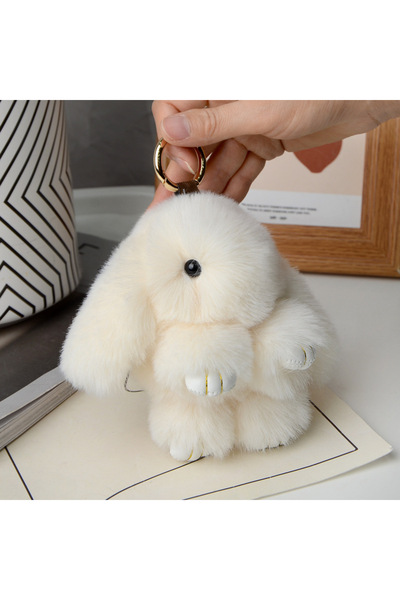 Choice White Fluffy Rabbit Keychain for Car Keys Cute Bunny Pompon Bag Handba...