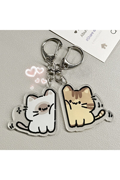 Choice White and Yellow-2pc 2 PCS Cute Cat Keychain Pendant, Matching Couple ...