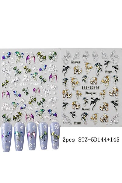 Choice STZ-5D144-145 نصف قطعة من ملصقات أظافر معدنية ملونة منقوشة خماسية الأب...