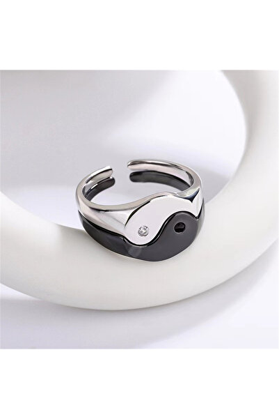 Choice TG-231 Tai Chi Bagua Pattern Couple Ring Alloy Black Silver Color Crys...
