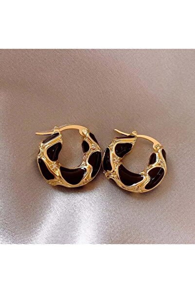 Choice أقراط حلقية صغيرة جديدة وعصرية مطلية بالمينا باللون الأسود، ذات ملمس م...