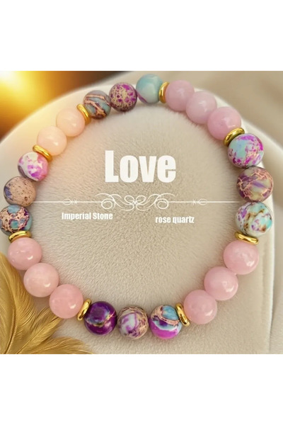 Choice سوار من خرز الكوارتز الوردي المزخرف بحجر اليشب الإمبراطوري الملون بطول...