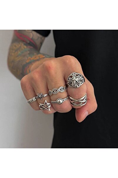 Choice Color 1 Ingemark 7Pcs/Set Goth Hollow Star Open Rings for Men New Tren...