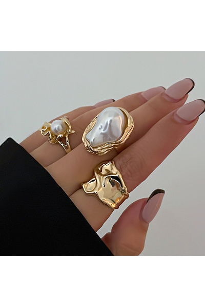 Choice Gold Color Ingemark 3Pcs/Set Vintage Irregular Imitation Pearl Rings f...