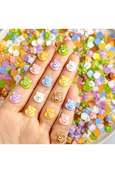 Choice مجموعة متنوعة من 50 قطعة من زينة أظافر على شكل رأس دب كرتوني لطيف بألو...