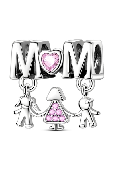 Choice KTC1563 Mother's Day 925 Silver Love Mom Pink Heart Charms Fit Origina...