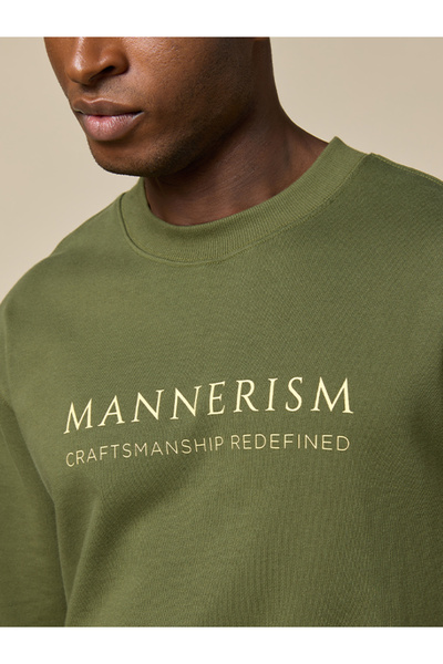 Mannerism The Olive Essential Cotton Sweatshirt with Crew Neck Relaxed Fit