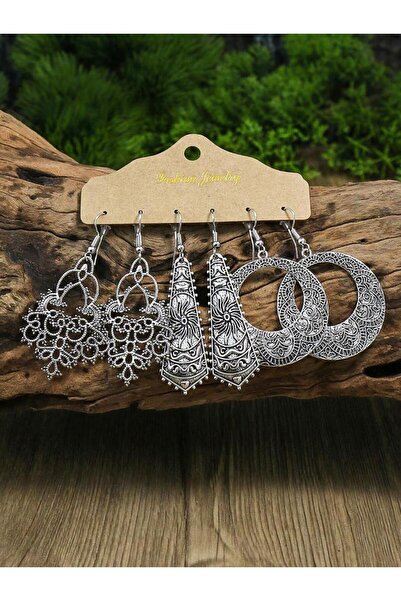 Choice 23072819 أقراط متدلية فضية عتيقة معدنية بتصميم عرقي للنساء، متعددة الا...