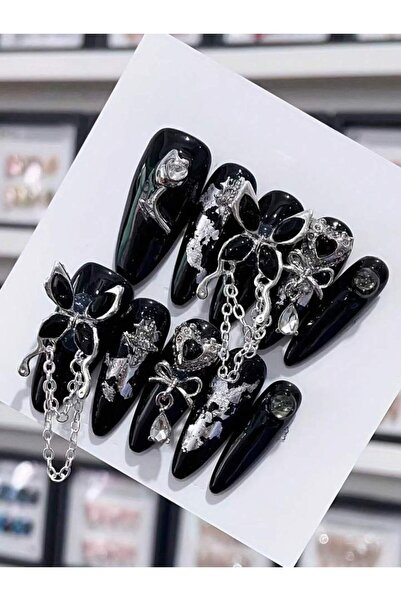 Choice مجموعة من 10 قطع من الأظافر الاصطناعية المصنوعة يدوياً على شكل لوز طوي...