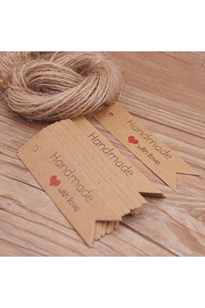 Choice ١٠٠ بطاقة هدايا من ورق كرافت بني/أبيض مع حبل بطول ٢٠ مترًا، بطاقات شكر...