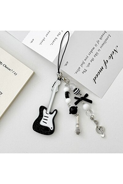 Choice guitar lanyard Stylish and simple black and white guitar y2k mobile ph...