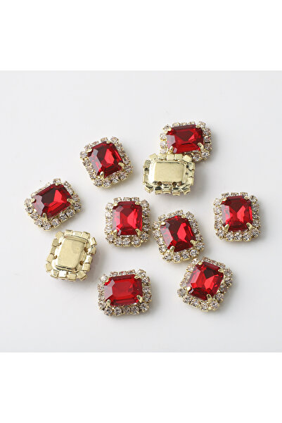 Choice 10 قطع من الماس المستطيل الأحمر مقاس 12×14 مم، مرصعة بأربعة ثقوب، مثال...