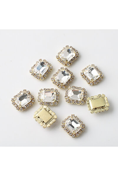 Choice WHITE 12X14mm 10Pcs Rectangular Diamond Inlaid Four Hole Claw Diamond ...