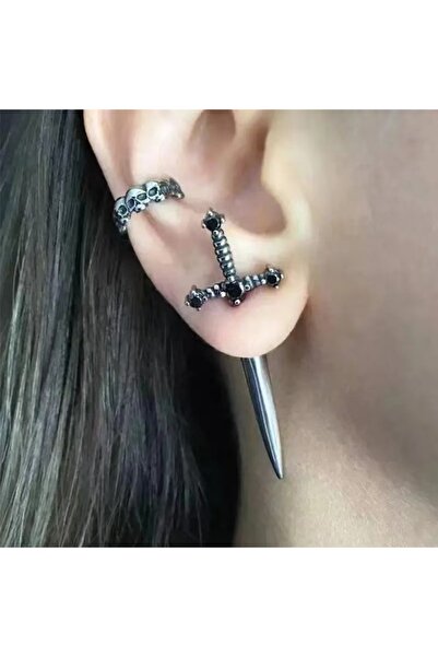 Choice أقراط سيف قوطي مطلية بالفضة، بتصميم عتيق وعصري، مزينة بكريستال، على شك...