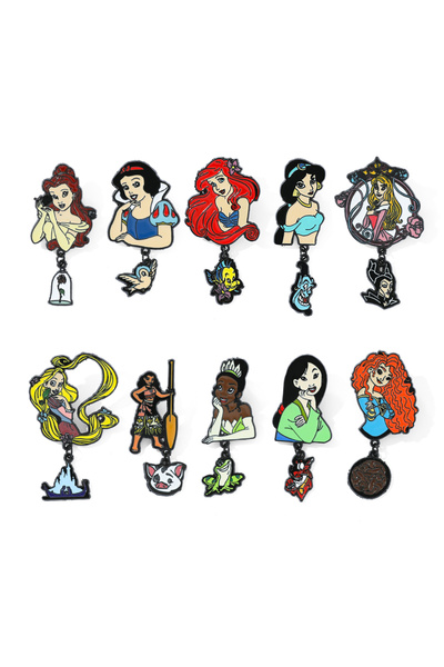 Miniso XZ3417 10 Pcs Fairy Tale Cartoon Brooch Cute Mermaid Ariel & Snow Whit...