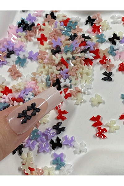 Choice ١٠٠ قطعة من زينة أظافر صغيرة على شكل فيونكة مصنوعة من الراتنج، مجوهرات...