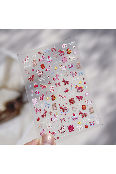 Choice ملصق واحد لتزيين الأظافر بتقنية خماسية الأبعاد، بتصميم حصان صغير ملون ...