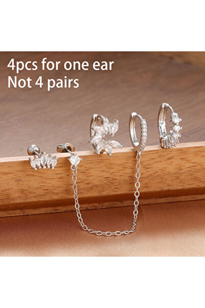 Choice 4 قطع من الأقراط الحلقية الفضية البيضاء الرائعة المصنوعة من الفولاذ ال...