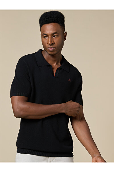 Mannerism The Shadow Cotton V-Neck Polo Jet Black Comfort Fit