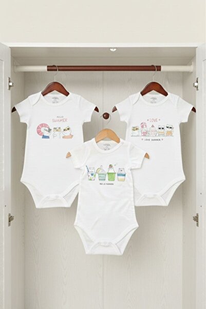 Fuar Baby 3-Pack 100% Cotton Baby Girl Short Sleeve Bodysuit Set - Printed Sn...