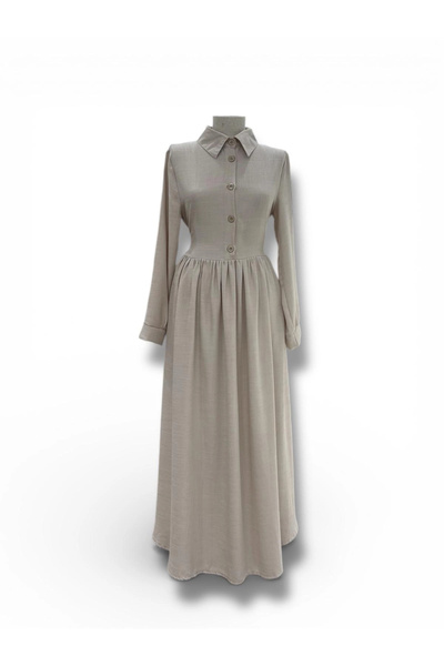 Butik Taş Rengi Arkadan Bağlamalı Elbise Modelimiz