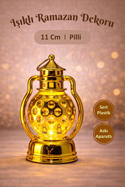 Huzur Party Store 11 Cm Işıklı Ramazan Feneri Süsü İslami Desenli Gold Pilli ...