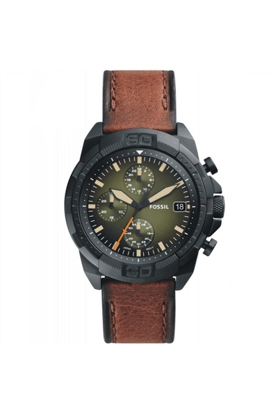 Fossil Bronson FS5856 watch, chronograph, black stainless steel case, 44mm, g...