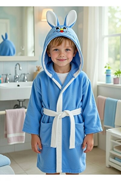 VENTİ VENTİSCA Happy Bunnie Pamuklu Kapşonu Desenli Çocuk Bornozu