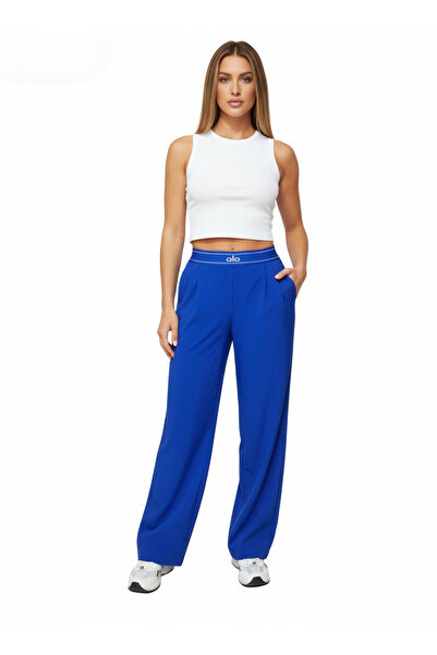 Butik أزرق بلون الكوبالت بنطلون ذو أرجل عادية وحزام مطاطي