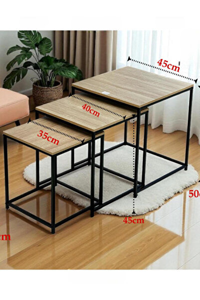 BEC39 3-piece square serving table set - modern design with sturdy metal legs
