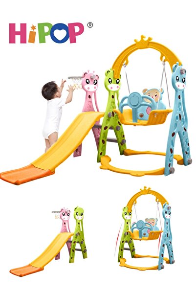 HIPOP Indoor Slide and Swing Set with Basketball Hoop for Kids,Multifunctiona...
