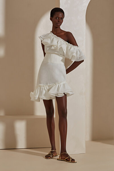 Dahlia Bianca Ruby Keten Elbise