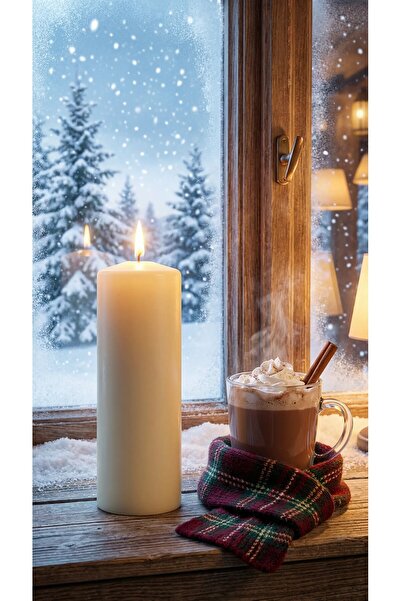 Paşa Cam El İşçiliği Silindir Kütük Mum | 8 cm x 20 cm | Vanilya Kokulu