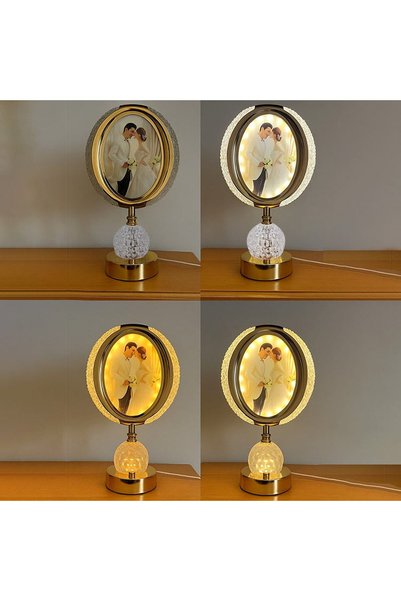 Bymiel Kişiye Özel Fotoğraflı Kristal LED Masa Lambası – Gold Çerçeveli (20×3...
